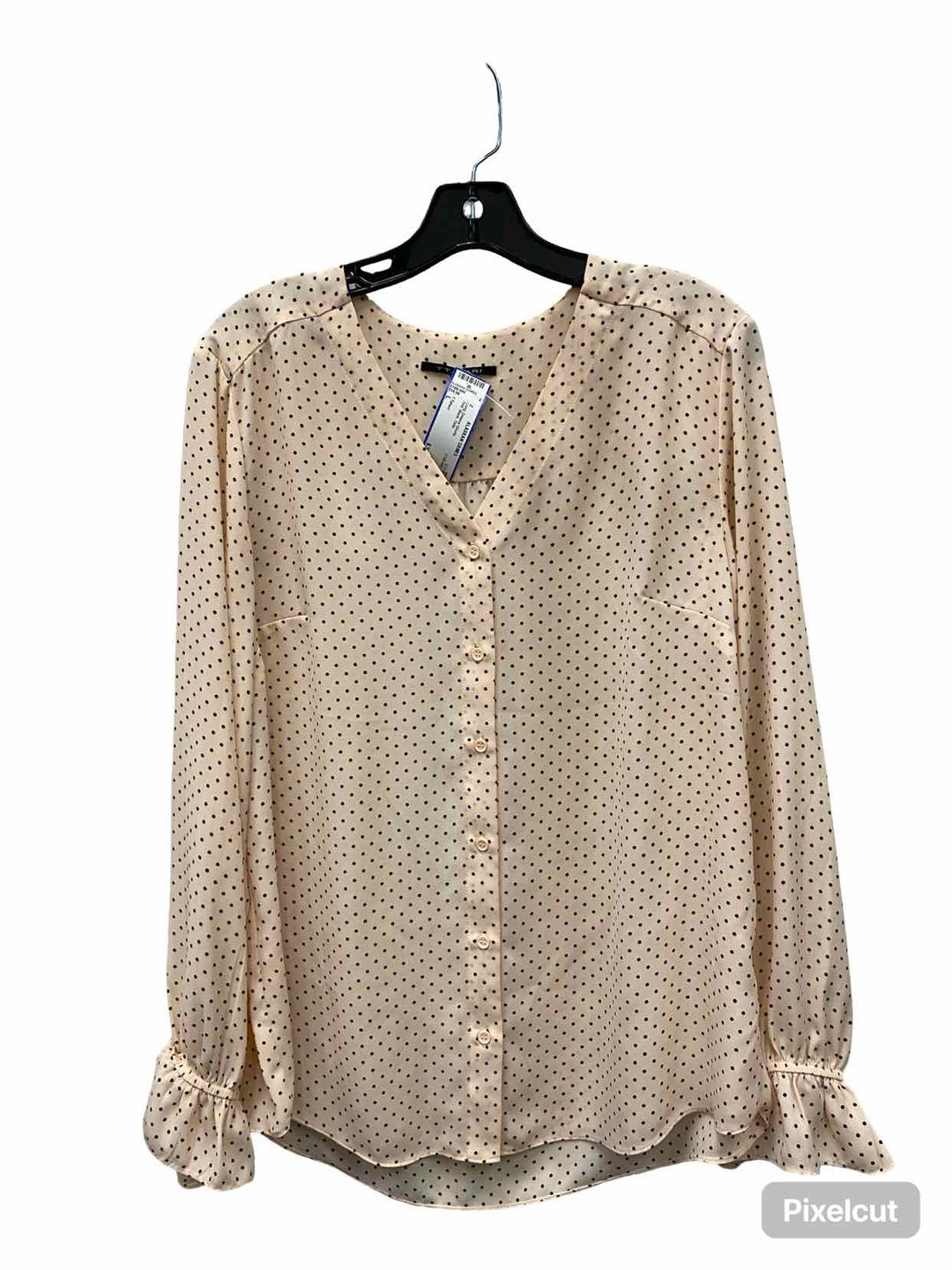 T Tahari Size L Pink Black Dots Long Sleeve Shirts