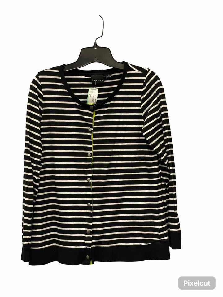 Tribal Size L Black White Stripe Long Sleeve Shirts