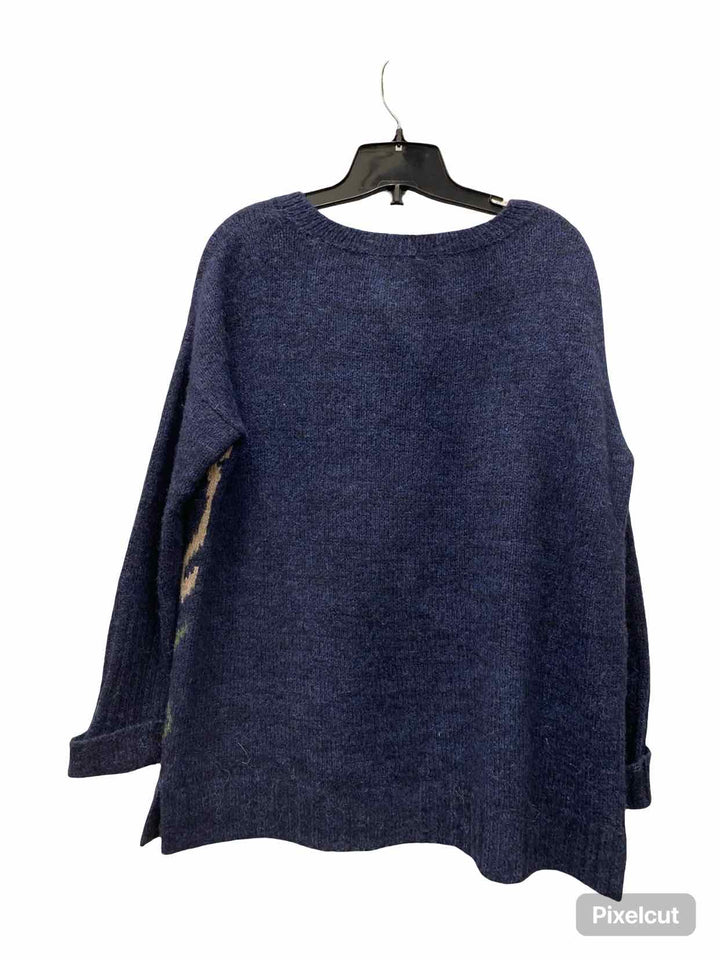 Peruvian Connection Size S Blue Print Alpaca Cotton Blend Sweater