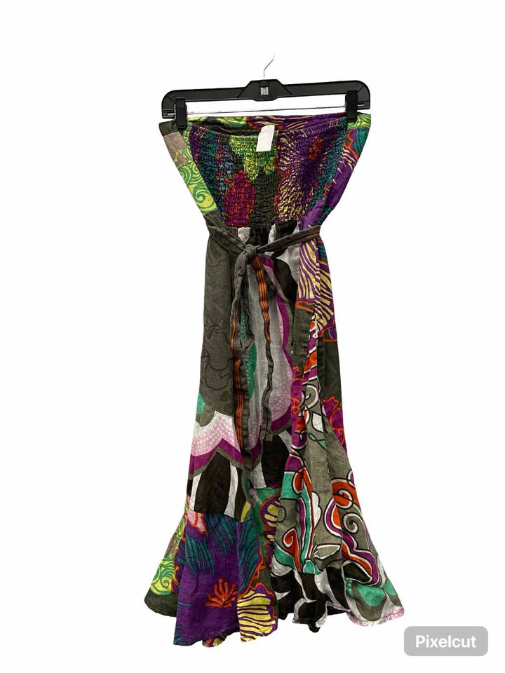 DEPT Size L Multi-Color Print 100% Linen Dress