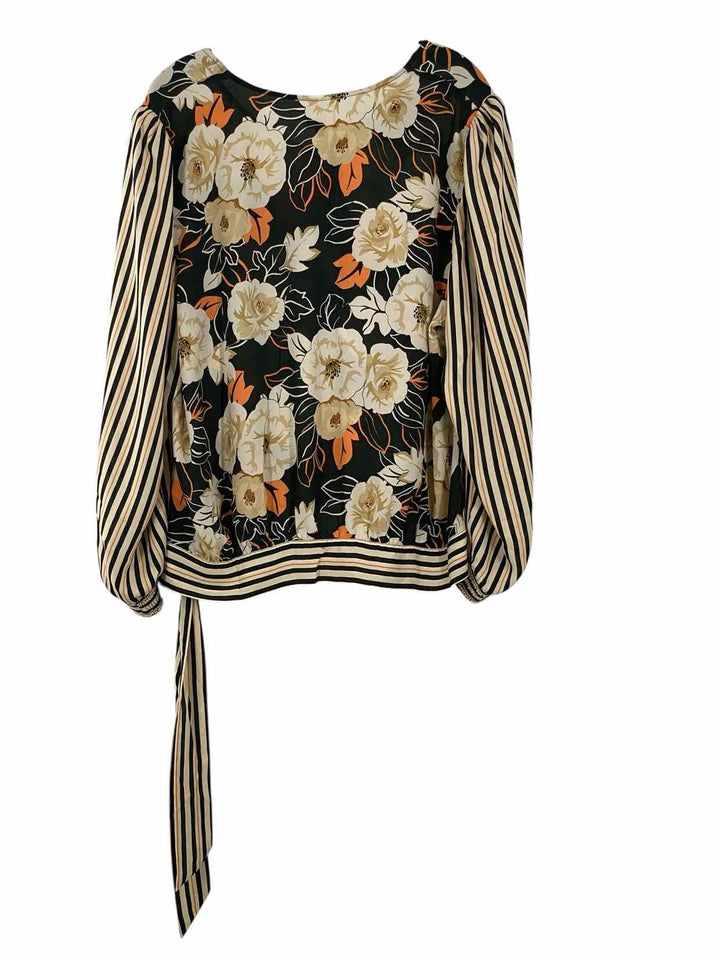 Cabi Size XL Black & White Orange Floral Polyester Long Sleeve Shirts
