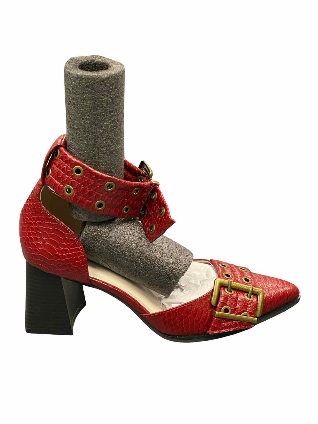 Oasis Society Shoe Size 10 Red Leather Croc-embossed Double Buckle Heels