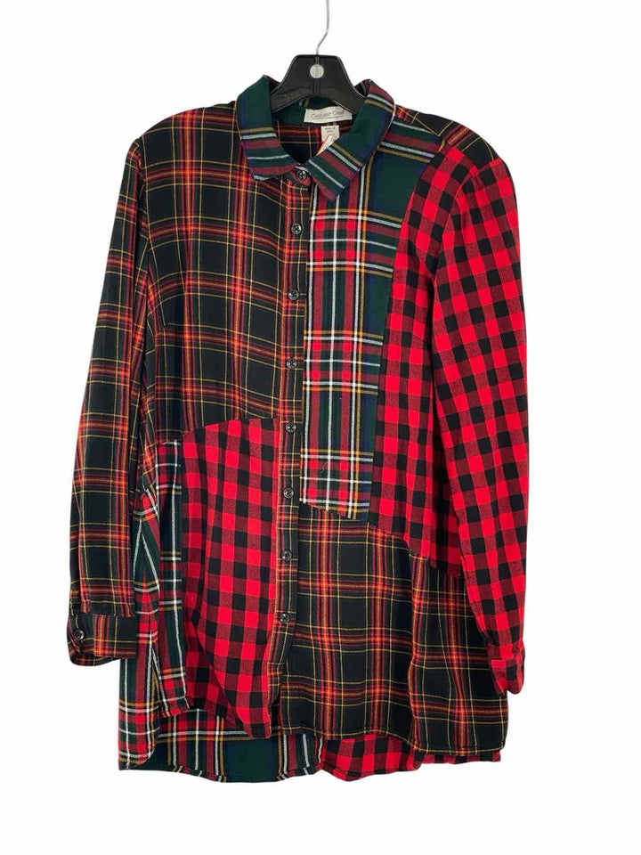 Coldwater Creek Size M Red Green Plaid Cotton Blend Long Sleeve Shirts