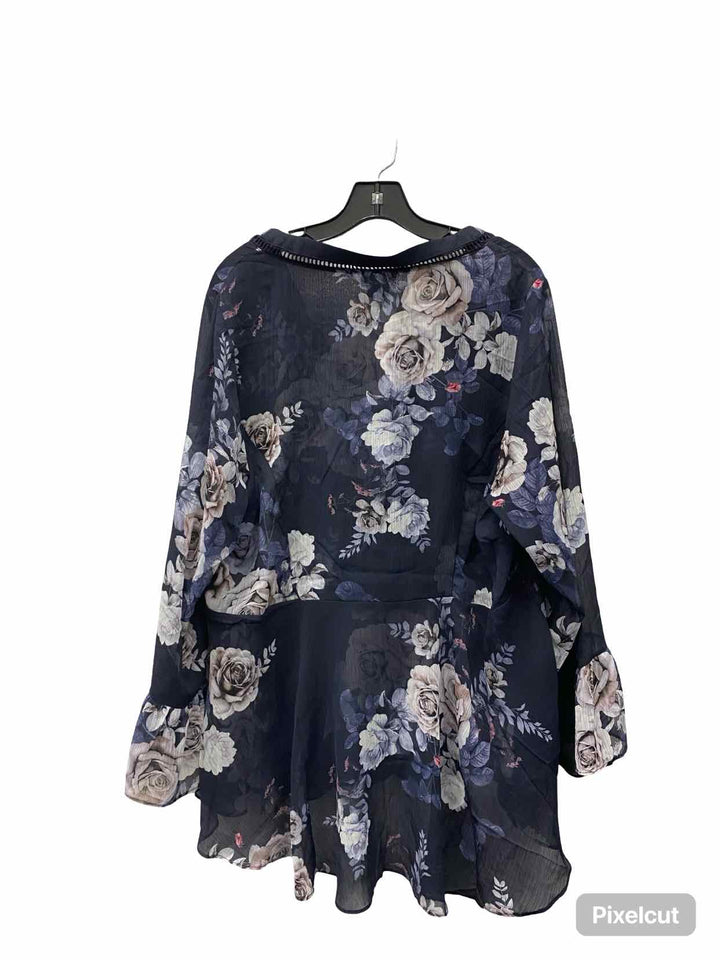 City Chic Size L Blue Pink Floral Long Sleeve Shirts