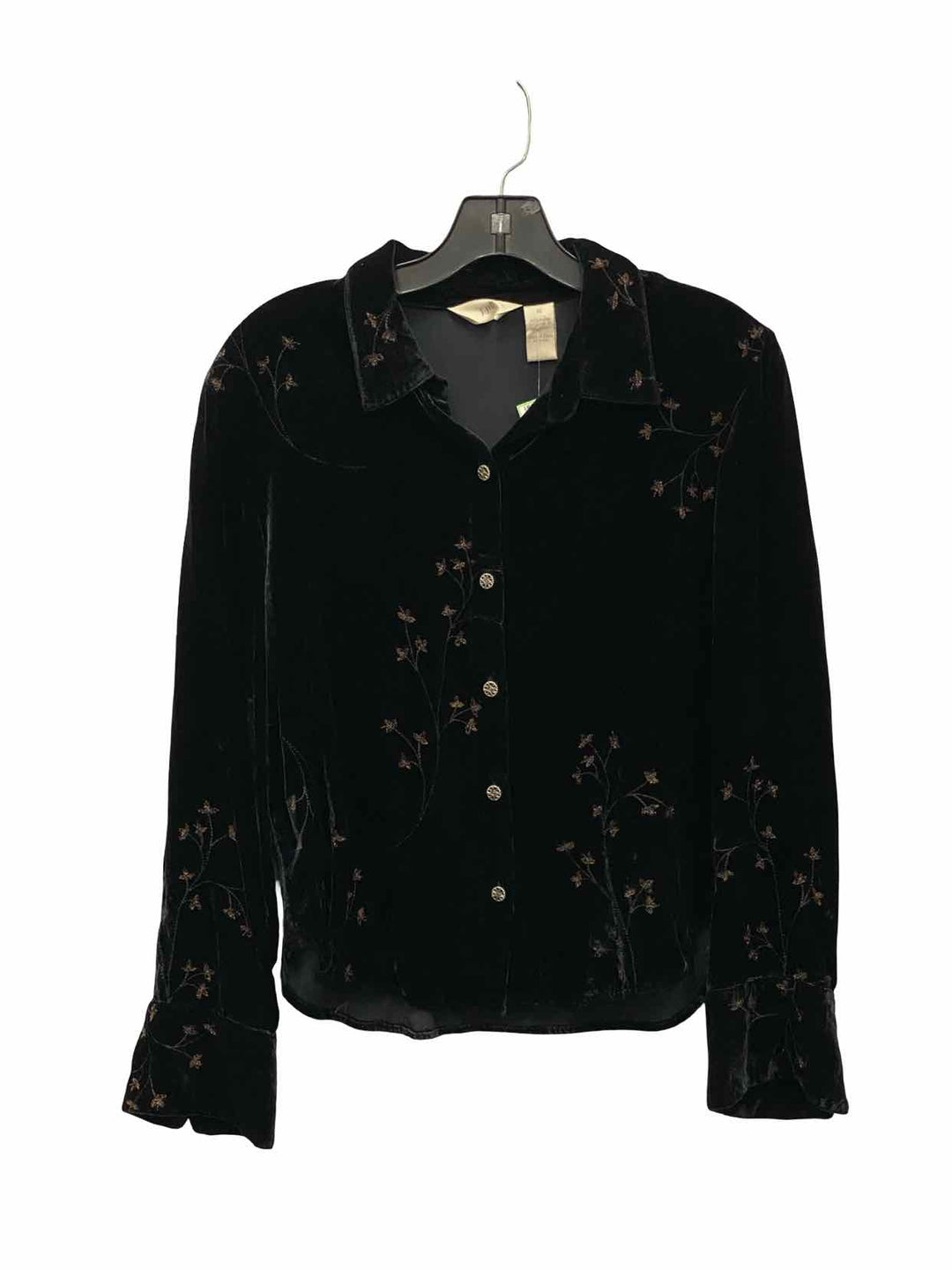 J Jill Size 12 Black Floral Long Sleeve Shirts