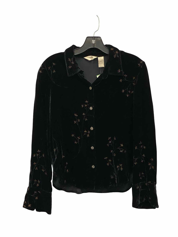 J Jill Size 12 Black Floral Long Sleeve Shirts