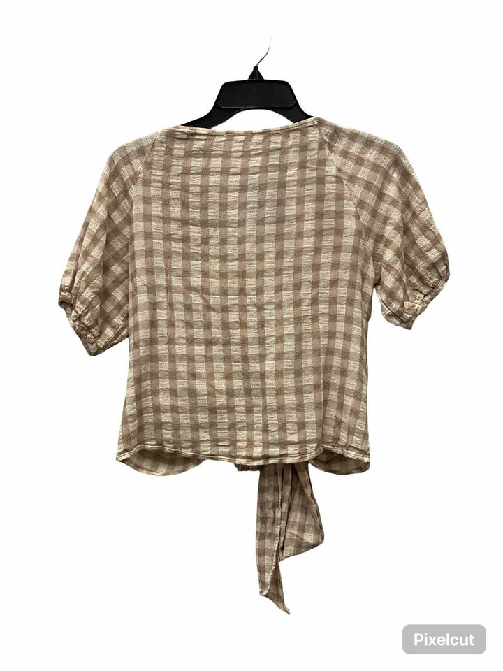 MadeWell Size S Beige Checkered Short Sleeve Shirts