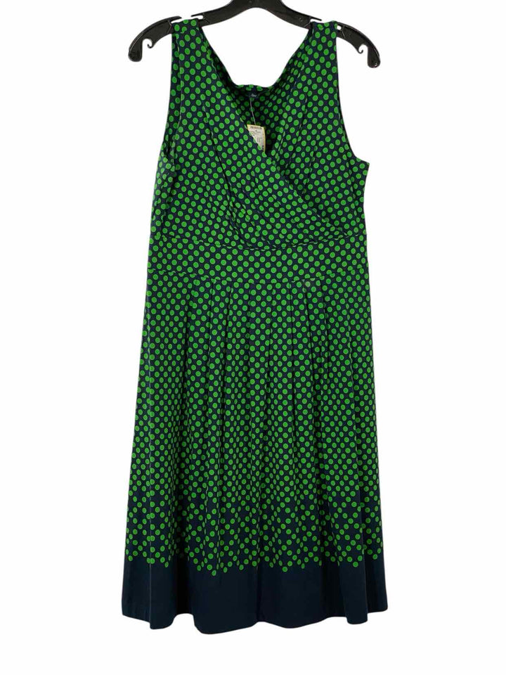 Lands End Size 6-8 Green Black Polka Dot Dress