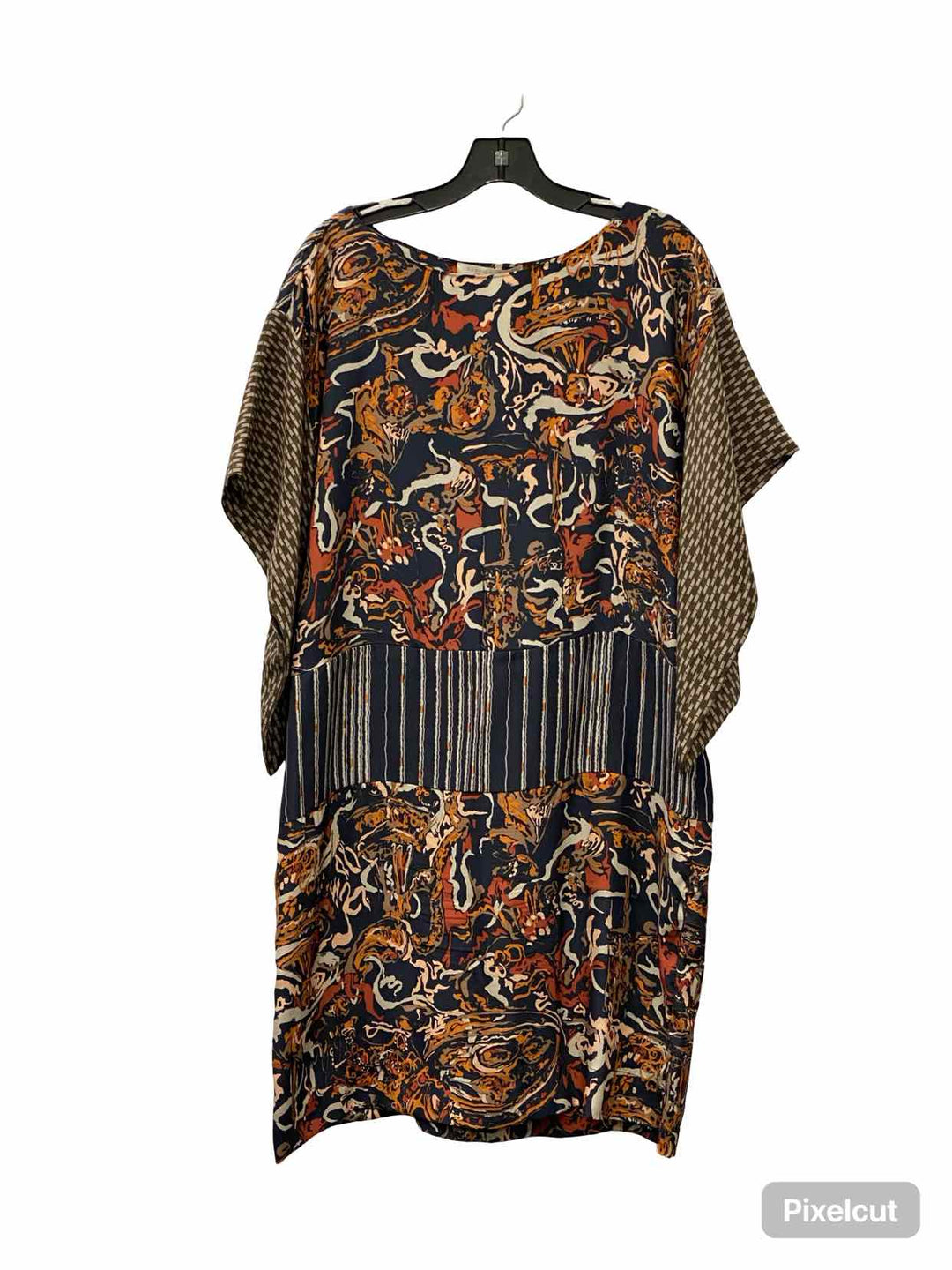 Burning Torch Size L Navy Multi Print 100% silk Dress