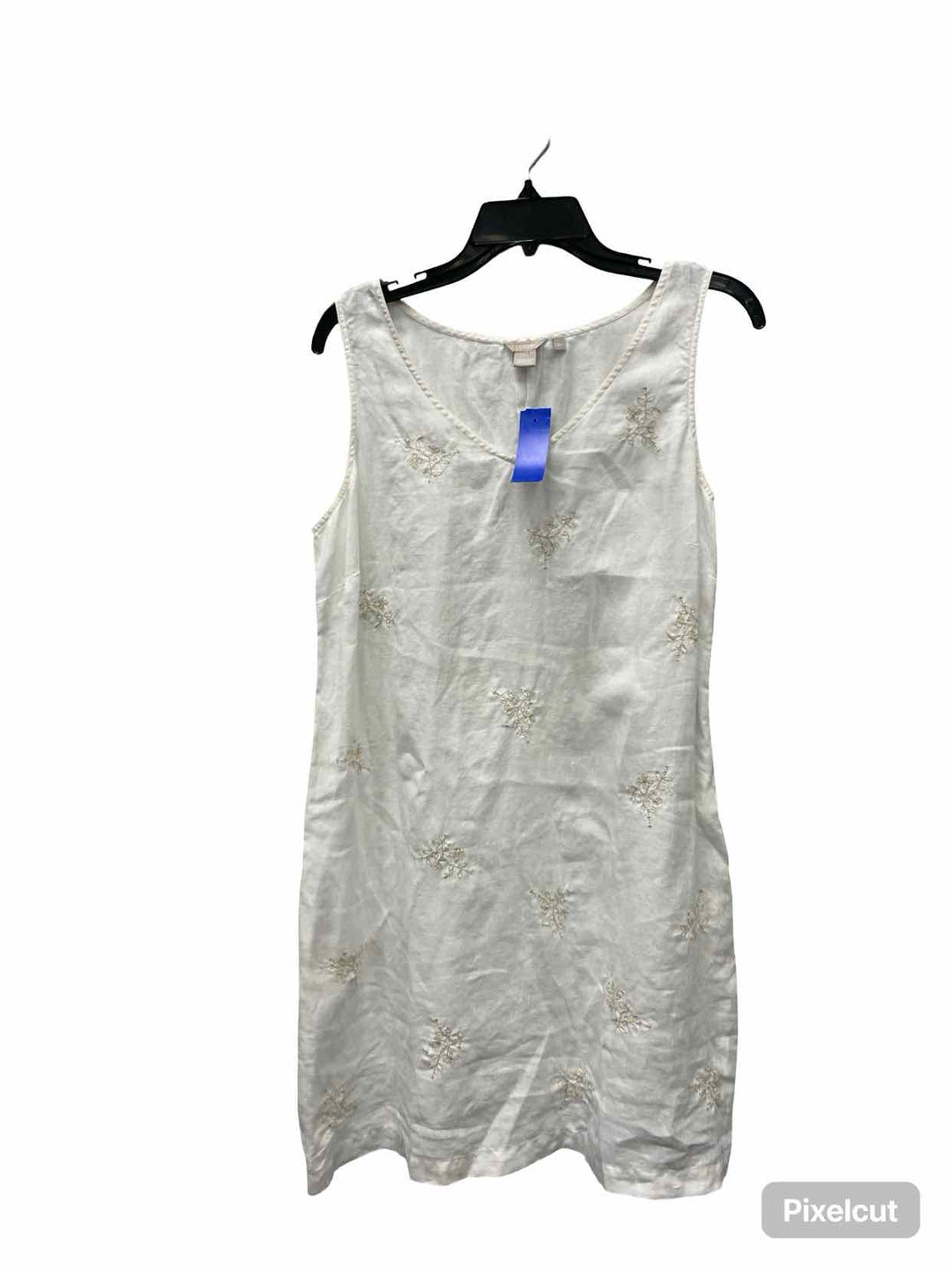 J Crew Size 14 White Beige Floral 100% Linen Dress