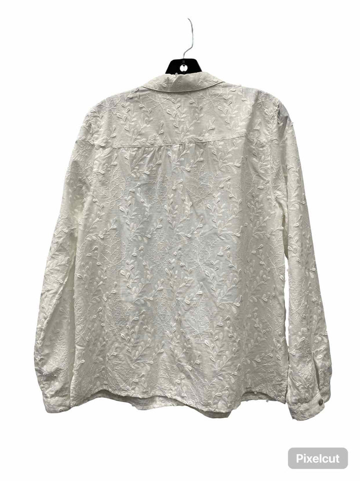 J Jill Size M White Embroidered Floral 100% cotton Long Sleeve Shirts