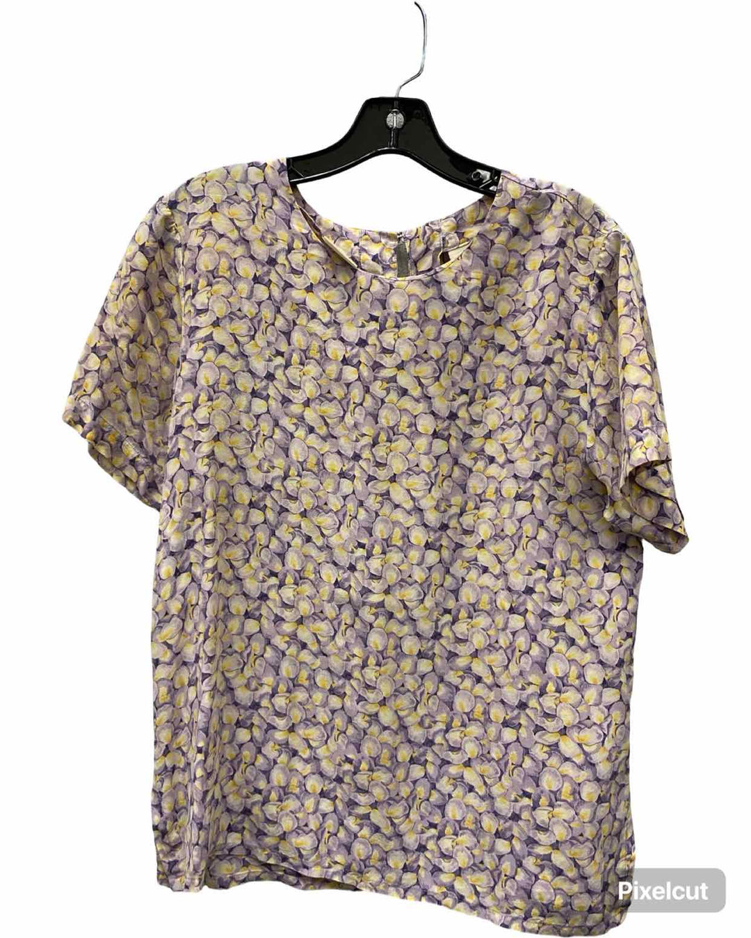 Edward Size L Purple Yellow 100% silk Short Sleeve Shirts