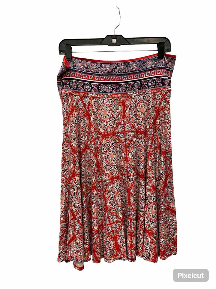 Max Studio Size L Red Navy Blue Print Skirt