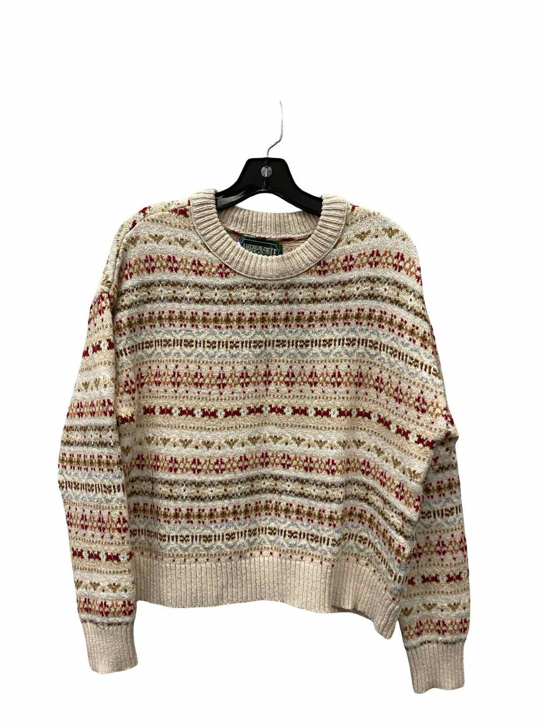 American Eagle Size M Beige Red Print 55% Cotton Sweater