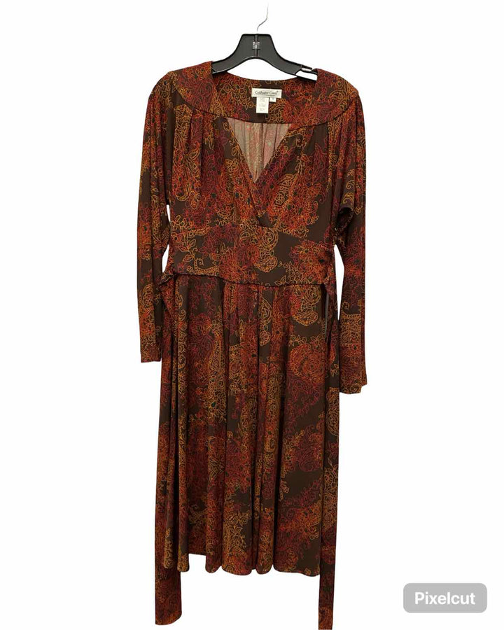 Coldwater Creek Size 8 Brown Red & Orange Print Dress