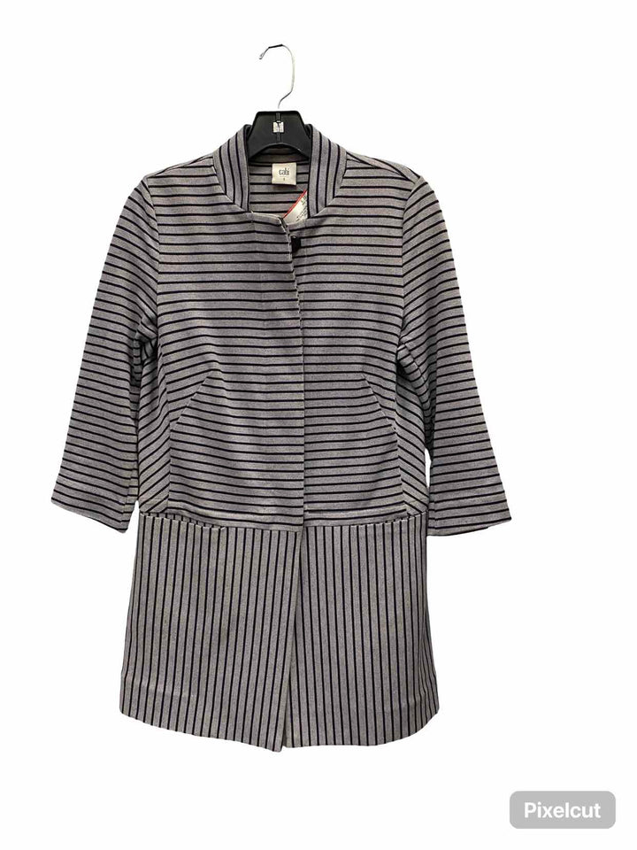 Cabi Size S Grey Navy Blue Stripe Dappled Stripe Car Coat(Long)