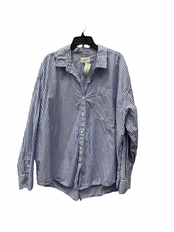 American Eagle Size XL Blue White Stripe Long Sleeve Shirts
