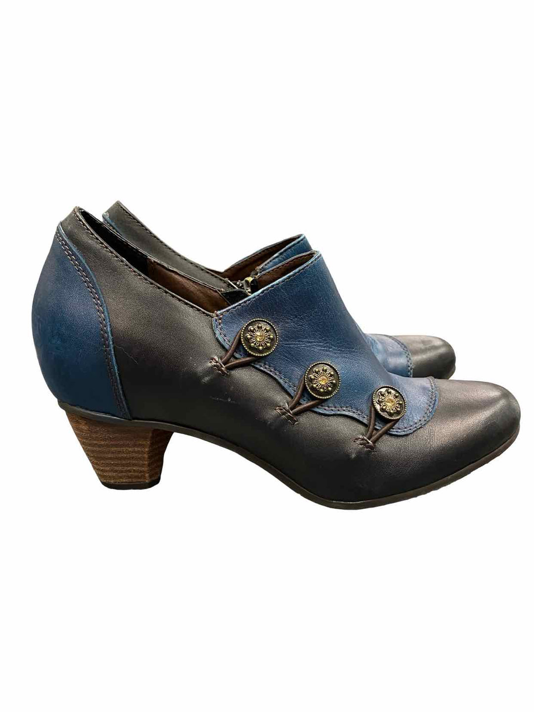 L'Artiste Shoe Size 40 Blue Black Leather Greentea Boots(Ankle)