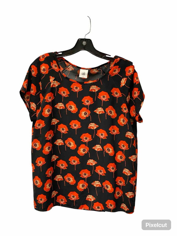 Cabi Size S Black Red Floral Short Sleeve Shirts