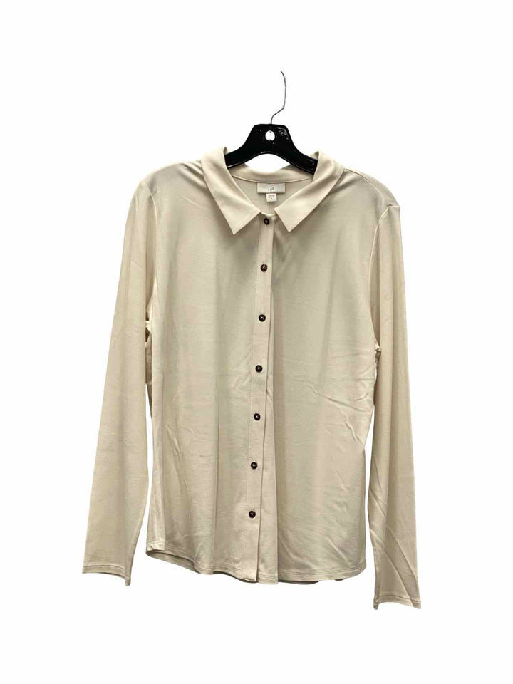 J Jill Size M White Button Up Long Sleeve Shirts