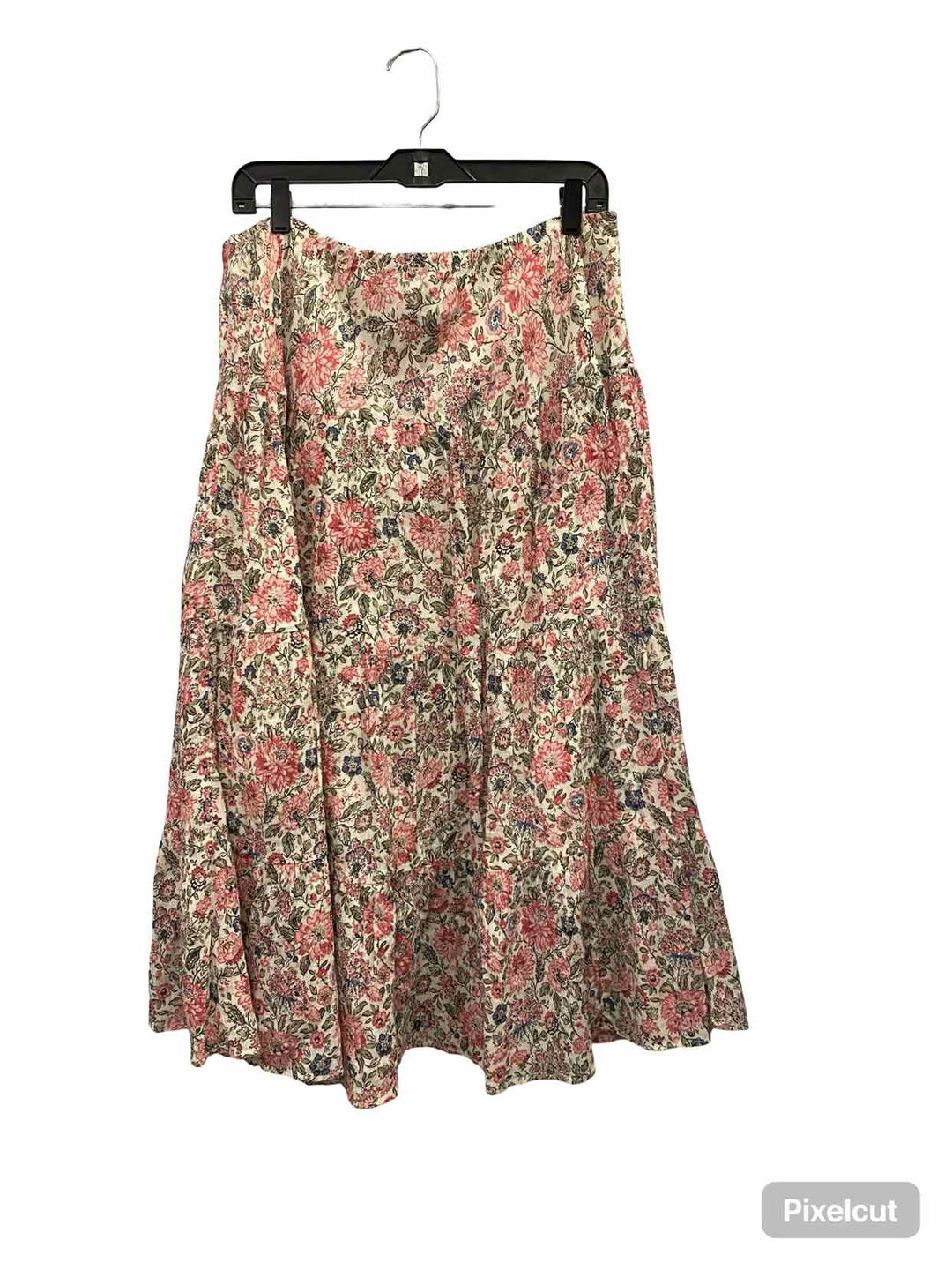 CHAPS Size L Pink Cream Floral 100% cotton Skirt