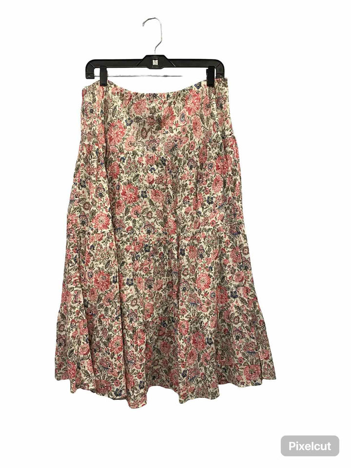 CHAPS Size L Pink Cream Floral 100% cotton Skirt