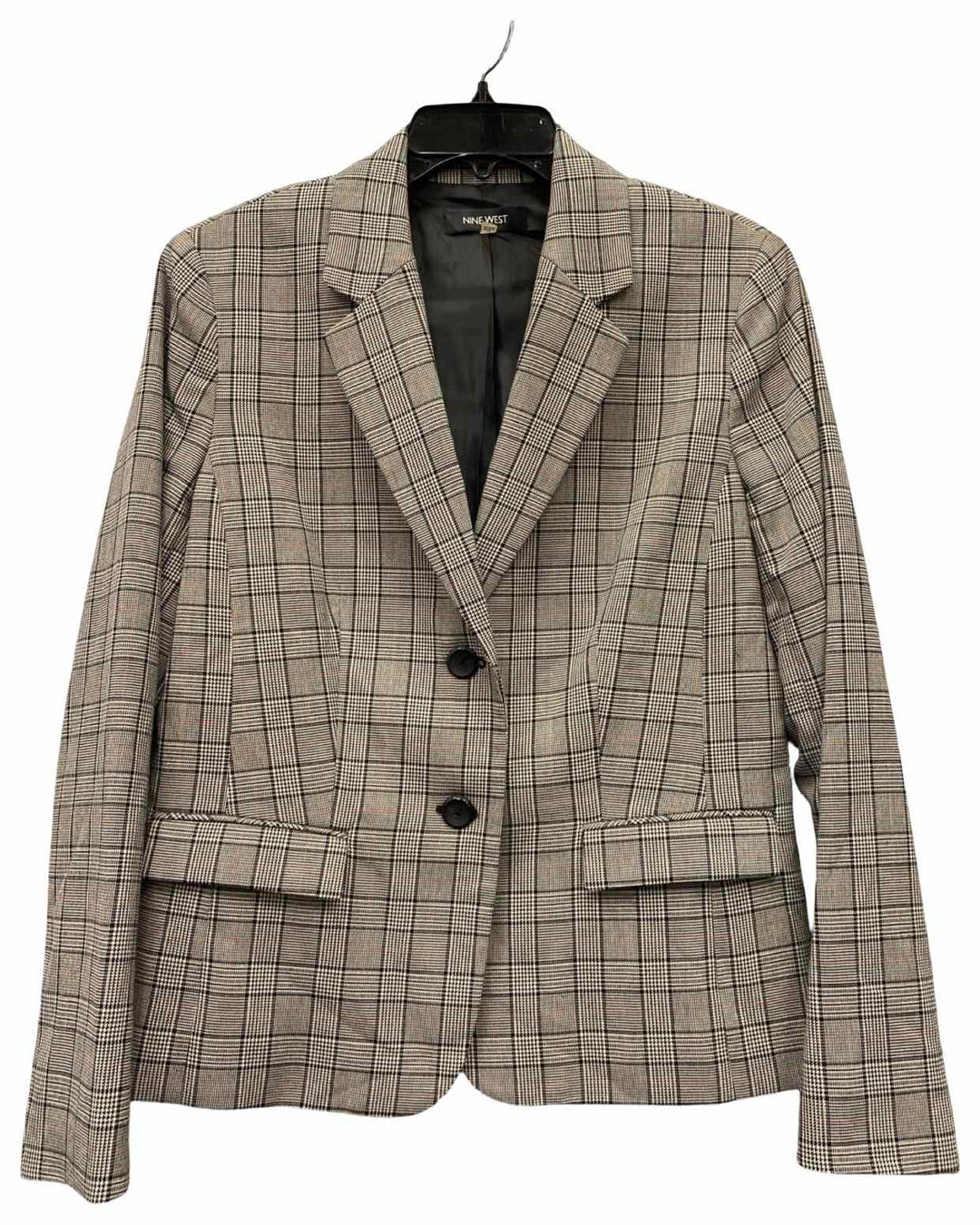 Nine West Size 10 Black Grey Plaid Blazer