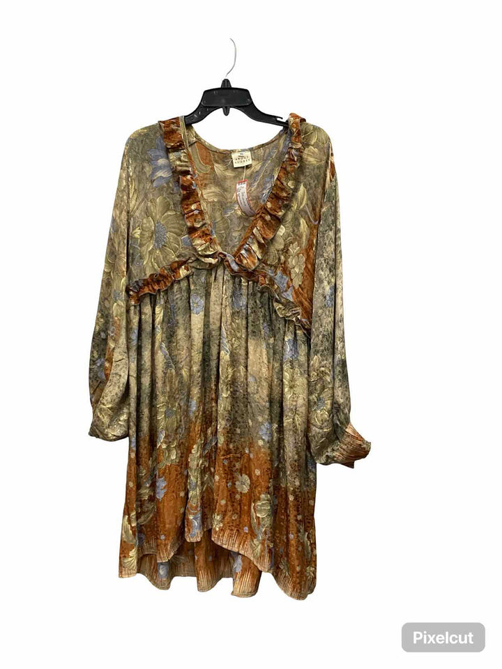 All About Audrey Size XL Brown Multi 80% Silk Dress