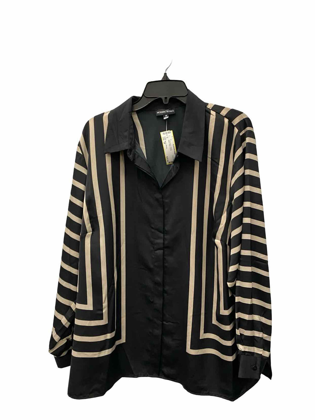 Modern Works Size 1X Black Beige Striped Long Sleeve Shirts
