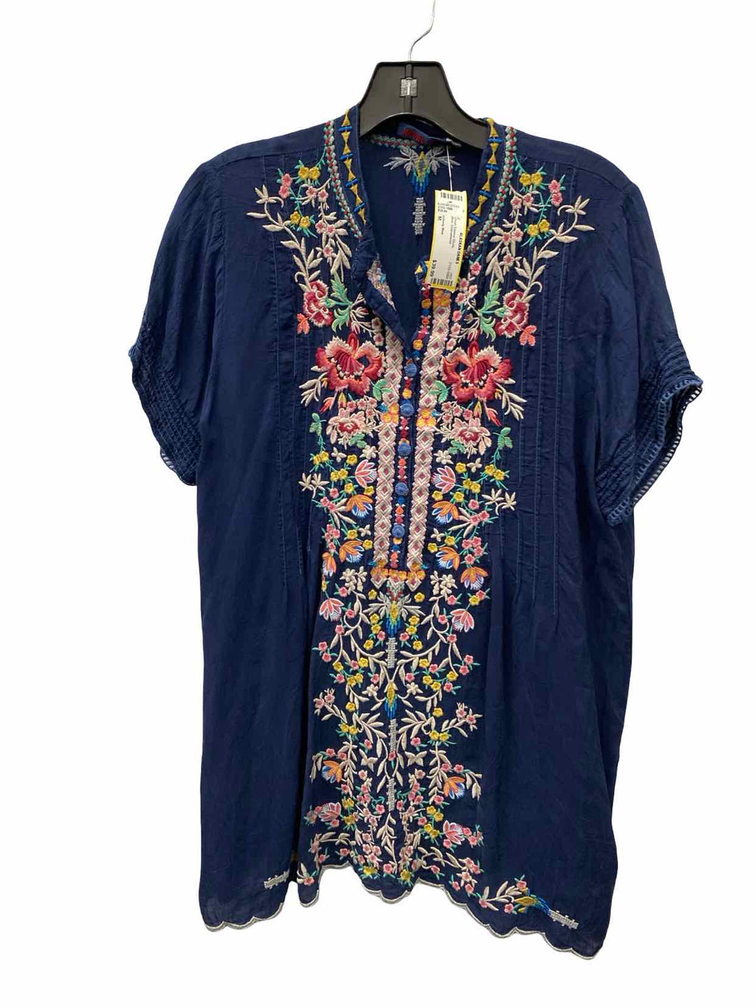 Johnny Was Size M Blue Embroidered Short Sleeve Shirts