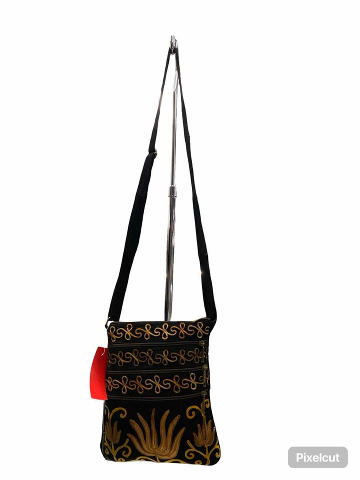 Black Embroidered Floral Purse