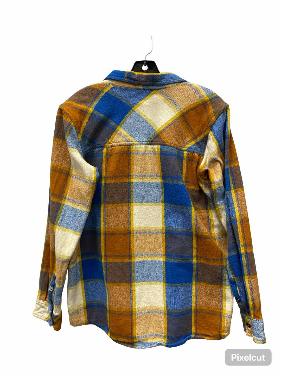 KAVU Size M Yellow Blue Plaid 100% cotton Long Sleeve Shirts