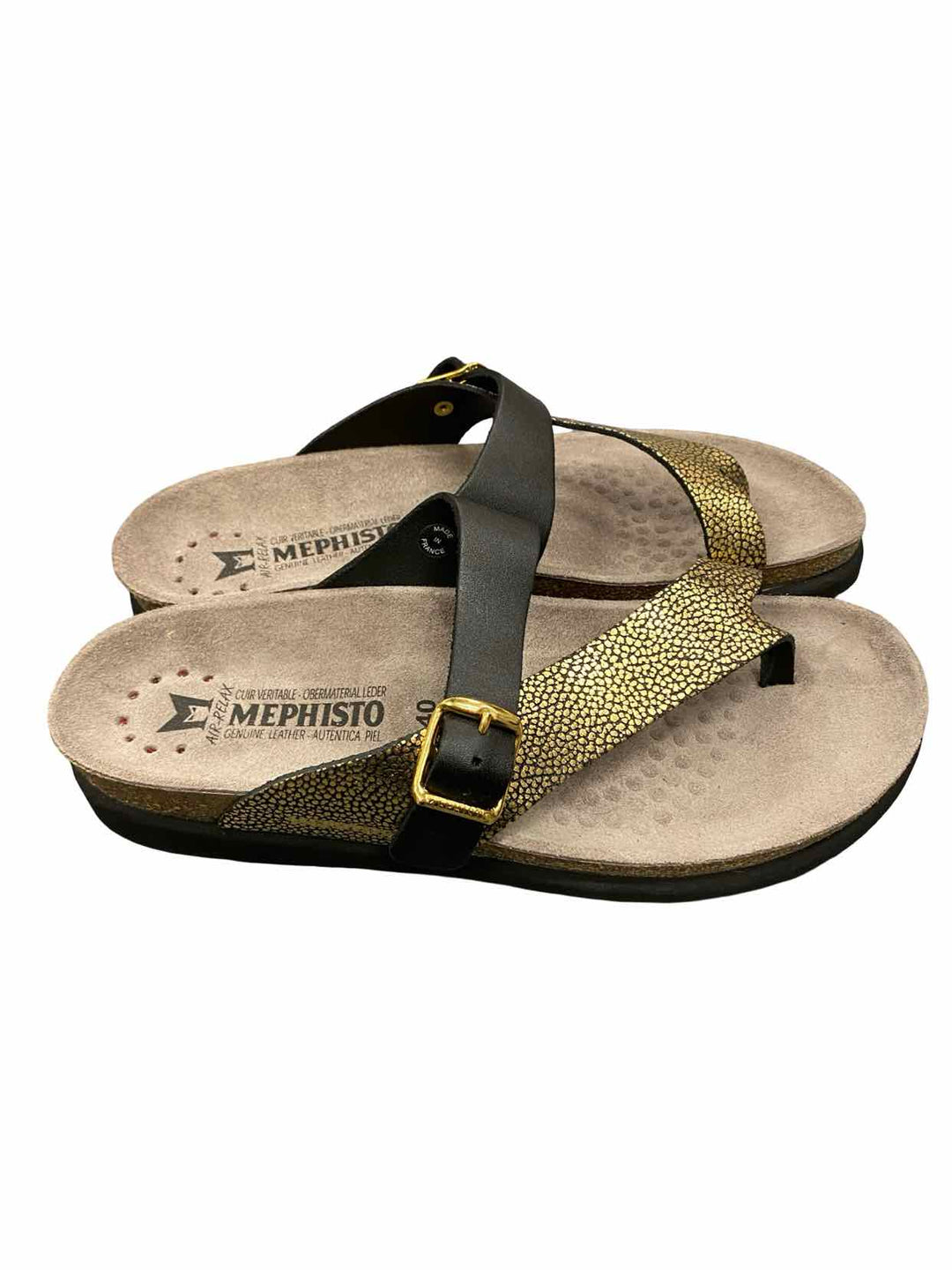 Mephisto Shoe Size 40 Black Gold Leather NWOT Helen Mix Sandals