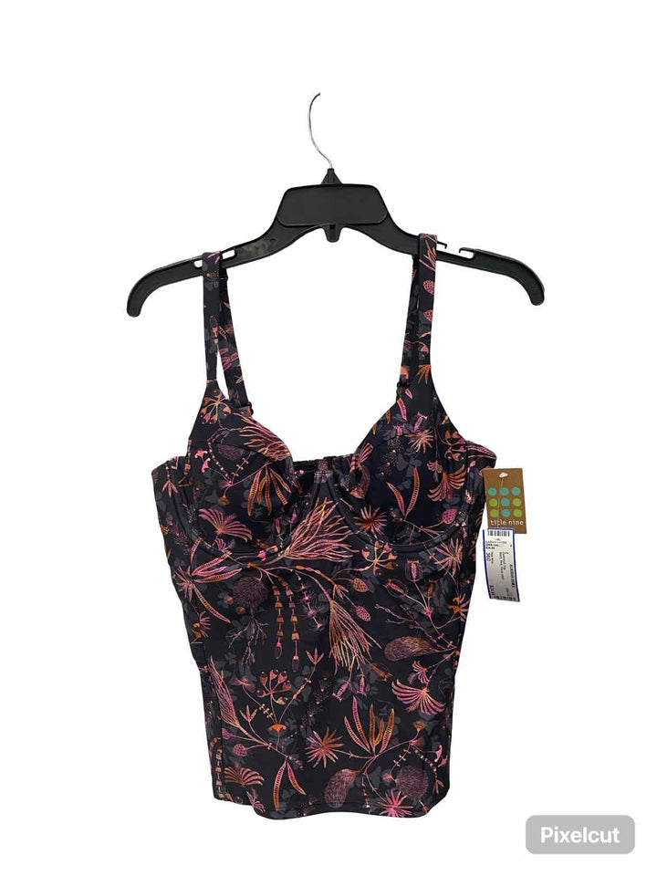 Title Nine Size 36C Black Pink Floral Swimsuit Top