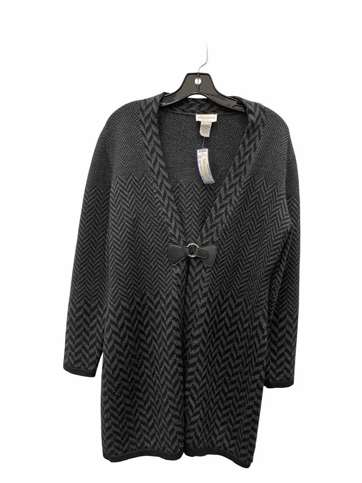 Soft Surroundings Size LP Gray Black Chevron 50% Wool Sweater