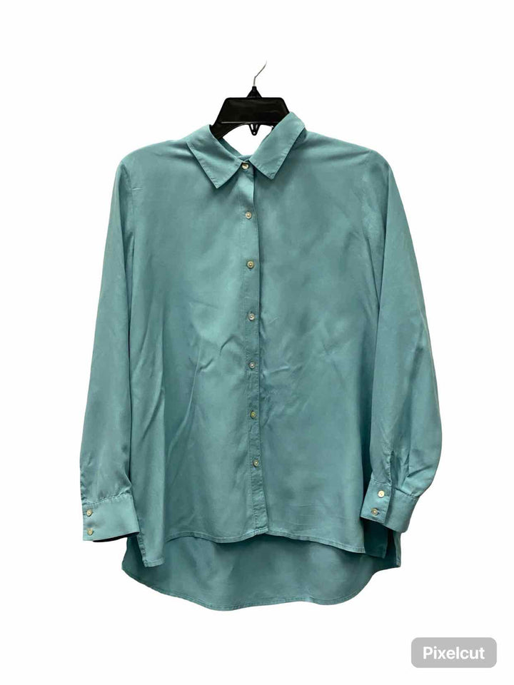 J Jill Size S Blue 100% silk Long Sleeve Shirts