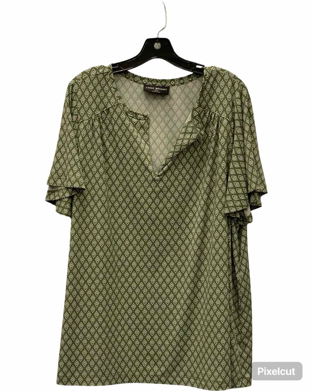 Lane Bryant Size 18/20 Green White Print Short Sleeve Shirts