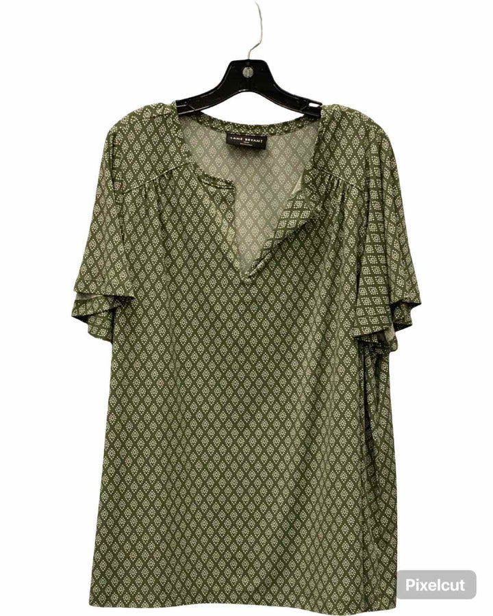 Lane Bryant Size 18/20 Green White Print Short Sleeve Shirts
