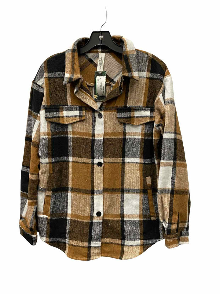 Blooming Jelly Size M Brown White Plaid Long Sleeve Shirts