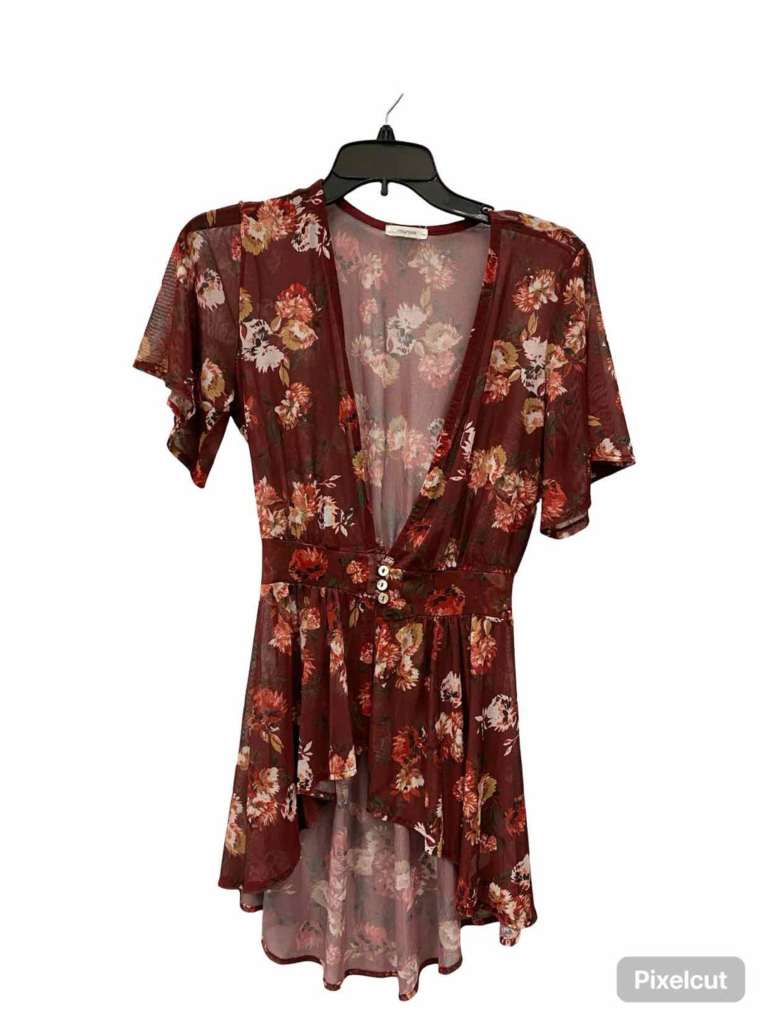 Maurices Size S Red Multi Floral Short Sleeve Shirts