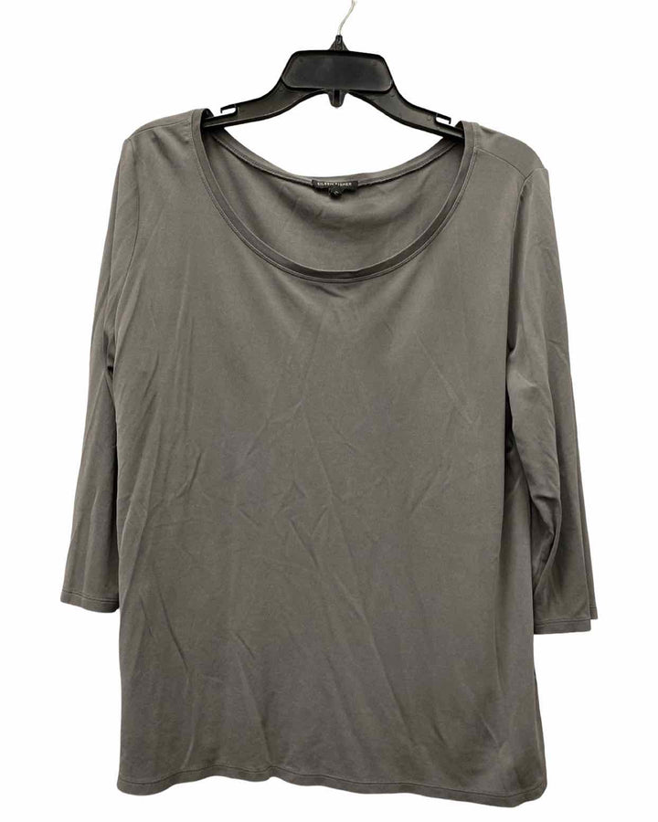 Eileen Fisher Size L Grey 100% silk Long Sleeve Shirts