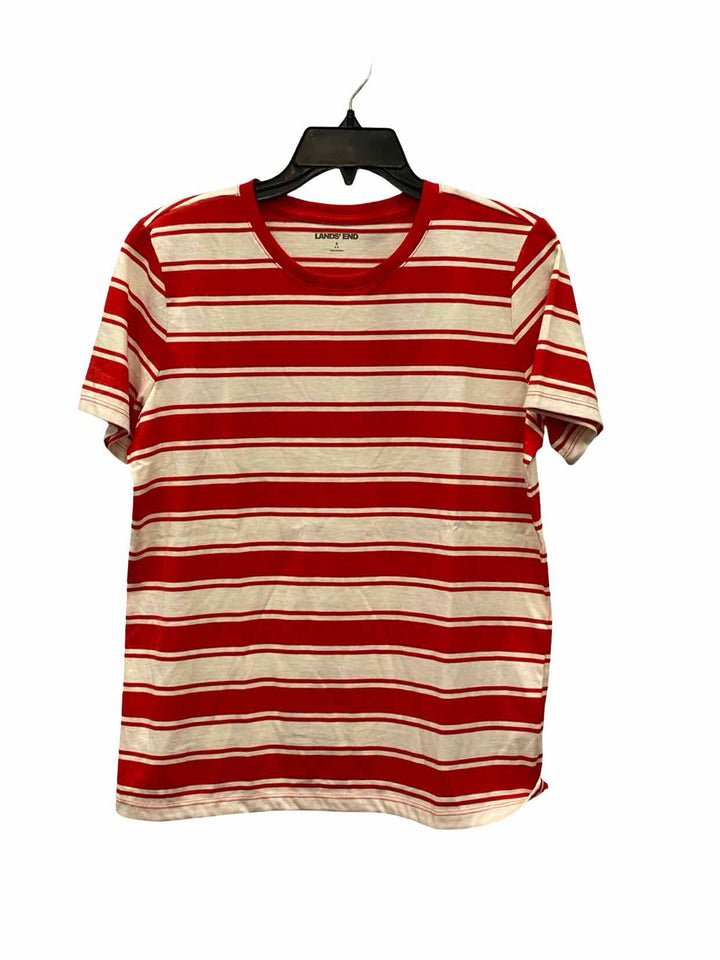 Lands End Size S Red White Stripe 100% cotton Short Sleeve Shirts