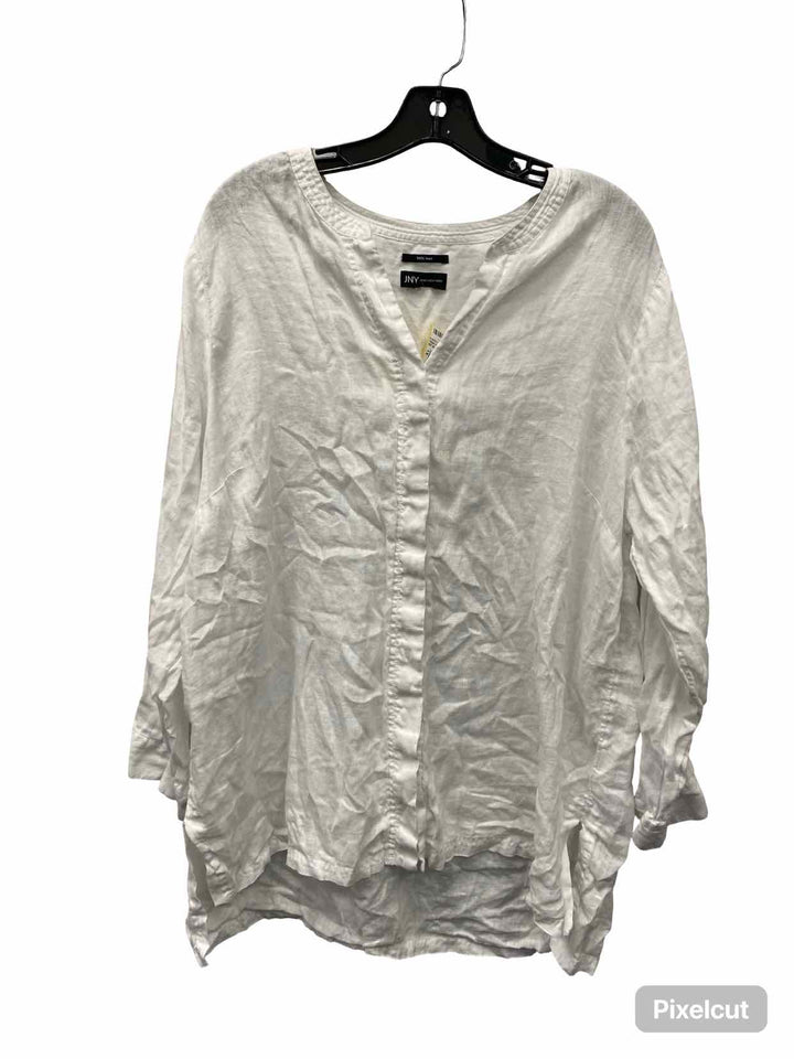 Jones New York Size 1X White 100% Linen Long Sleeve Shirts