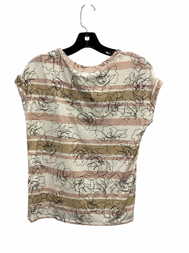 White House Black Market Size XS White Pink Floral Short Sleeve Shirts