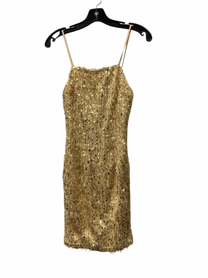 a peach Size S Gold sequined Formal Dress (Short)