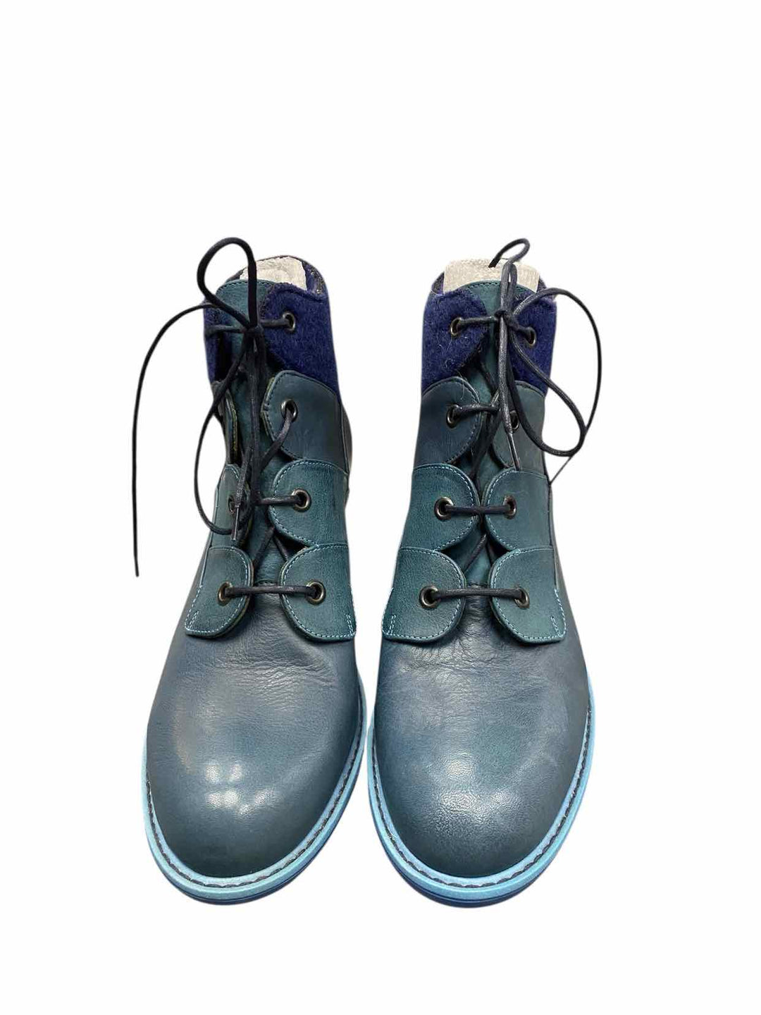 John Fluevog Shoe Size 10 Blue Leather Tatiana - Blue Scalloped Boots(Ankle)