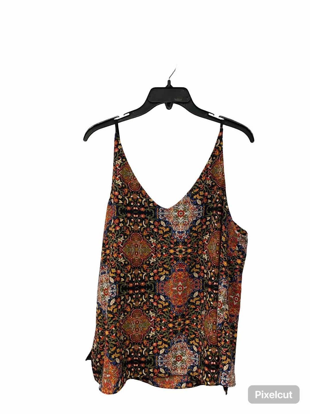 TOPSHOP Size 12 Black Orange Print Tank Top