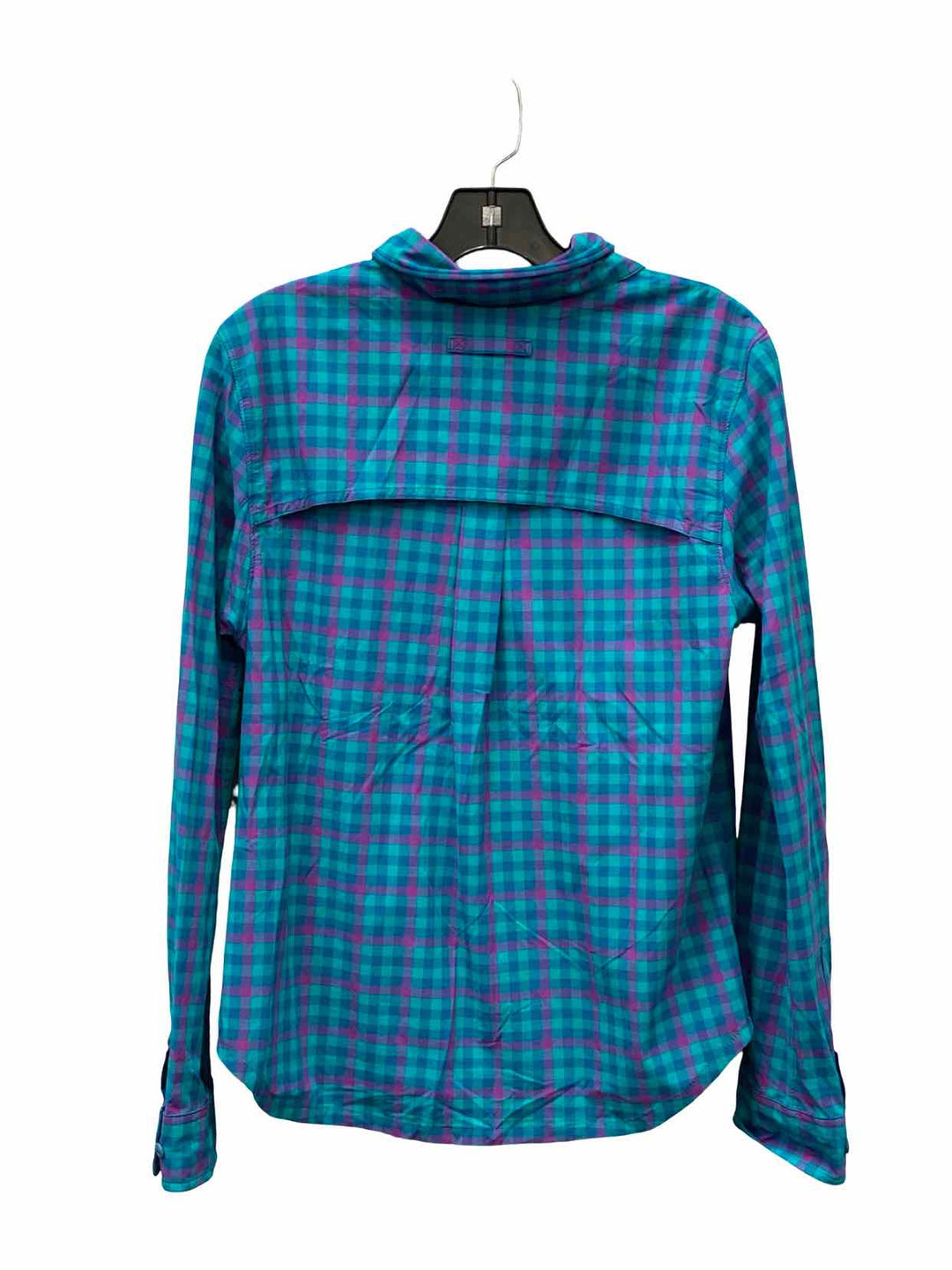 Duluth Trading Size M Turquoise Purple Plaid Long Sleeve Shirts