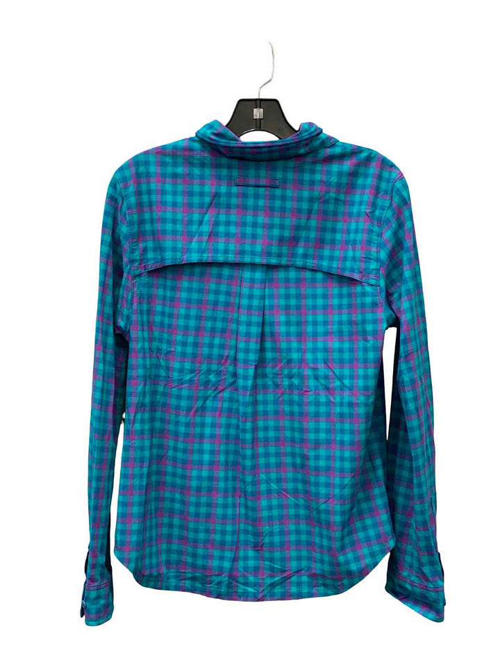 Duluth Trading Size M Turquoise Purple Plaid Long Sleeve Shirts