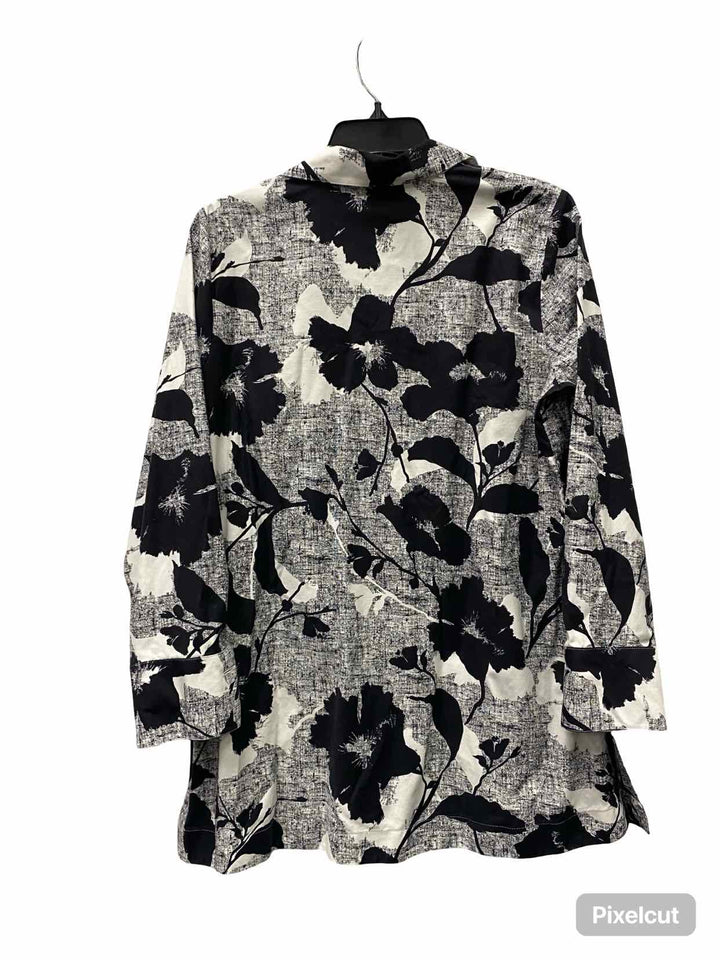 Chico's Size 0 Black White Print Long Sleeve Shirts